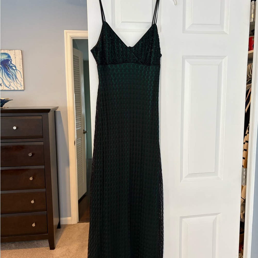 Cache Green and Black Spaghetti Strap Slip Maxi Dress